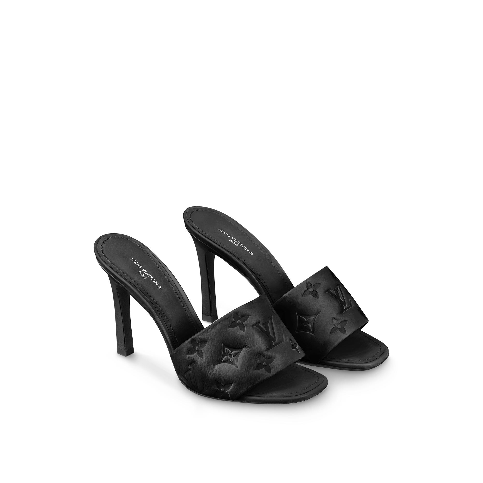 Louis Vuitton Women's Revival Mule Sandals Monogram Embossed Leather Black  2325651