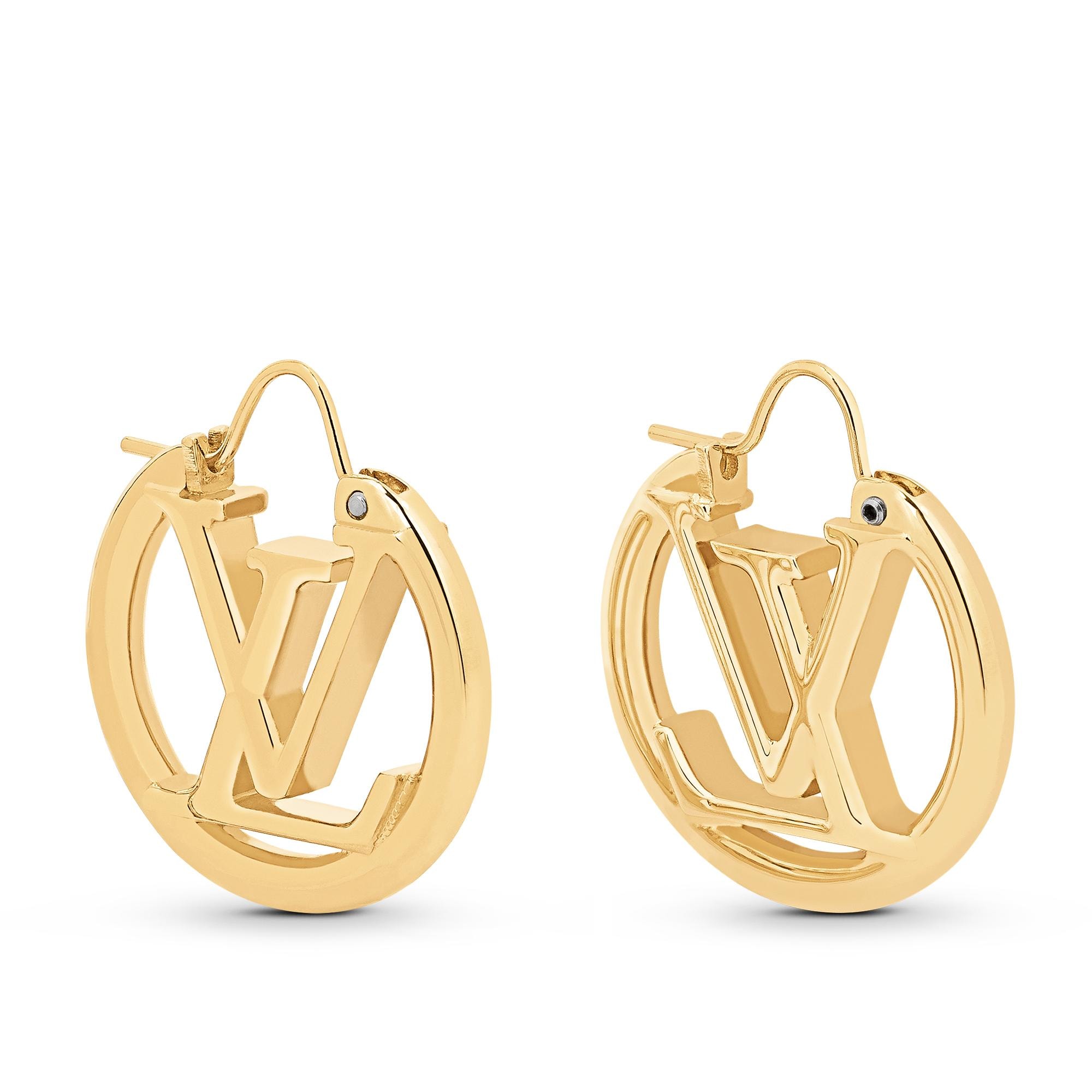 Authentic Louis Vuitton M64293 LV Circle Metal Gold Earrings Accessory Women
